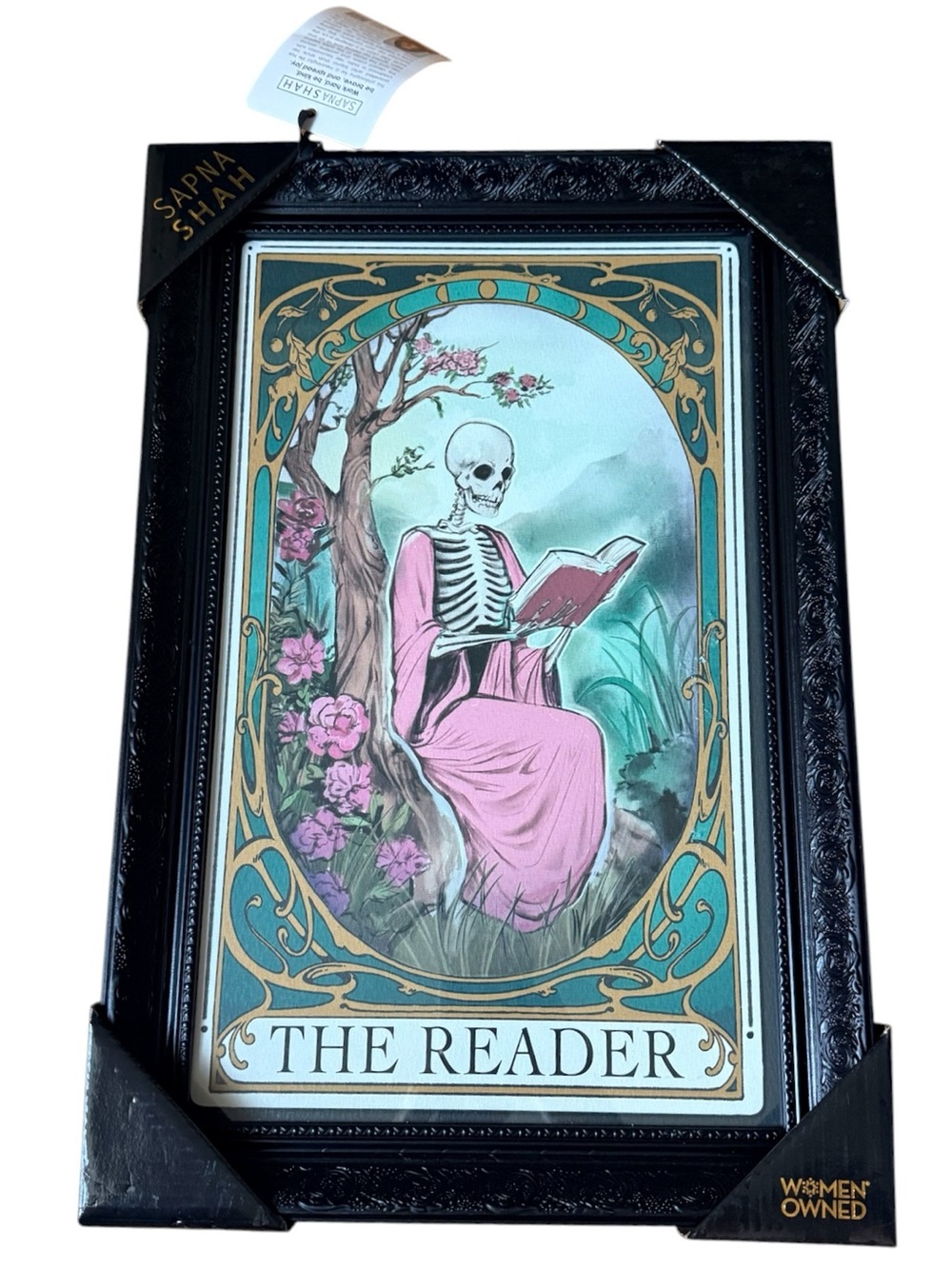 Sapna Shah "The Reader" Skeleton Tarot Framed Wall Art NEW